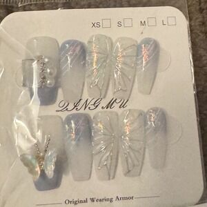 Press On Nails Butterfly Pearl Bow False Nail Set Luxury Design‎